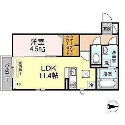 蓮 1LDKの間取図画像