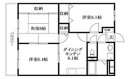スクウェアガーデン東野 3DKの間取図画像