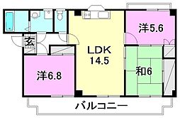 内海小栗マンション 3LDKの間取図画像