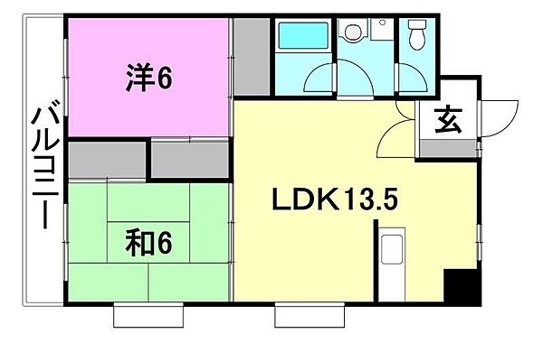 マンション輝宣 201 号室｜愛媛県松山市南斎院町(賃貸マンション2LDK・2階・56.42㎡)の写真 その3