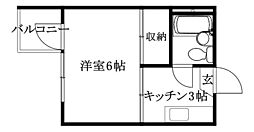 カンパニュラ北代 1Kの間取図画像