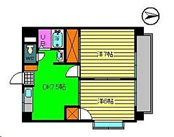 クレメント泉 2DKの間取図画像