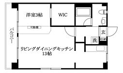 クレール湯渡 3階1LDKの間取り