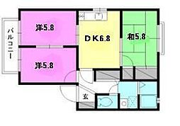 ディアス八木  Ａ棟・Ｂ棟 2階3DKの間取り