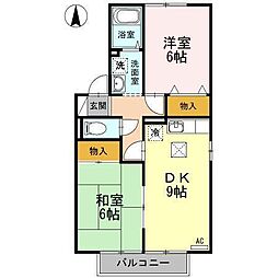 セジュール力石B棟 1階2DKの間取り