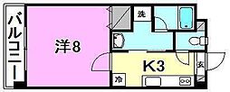 グローリー川内 3階1Kの間取り