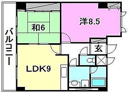 HAMADA BLD 9階2LDKの間取り