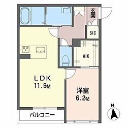 ほたる川 1LDKの間取図画像