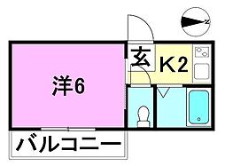 リッツハウス立花 1Kの間取図画像