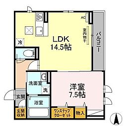 リナーシェ古川北 1階1LDKの間取り