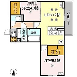 クランツ北井門C 2LDKの間取図画像
