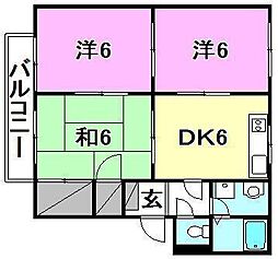 ラフレシア杉浦C 3DKの間取図画像