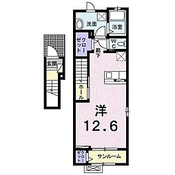アンジュー北吉井　Ｂ 2階ワンルームの間取り