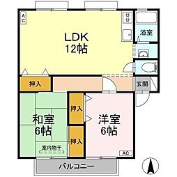 サンビレッジ立花B 2LDKの間取図画像