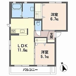 メゾン・フィオレンテ 2LDKの間取図画像