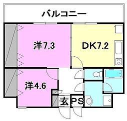 朝日プラザステーションコア松山 2DKの間取図画像