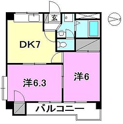 サザンコート3 2DKの間取図画像