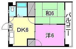 ゴールデンハイツ渡部 2DKの間取図画像