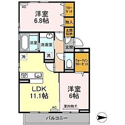 カーサデルソーレ 2LDKの間取図画像