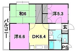 ユーミー高雄1 3DKの間取図画像