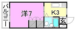 八束ハイツ 1Kの間取図画像