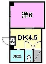 オックスフォードサーカス春日町別館 1DKの間取図画像