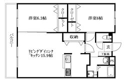 リベルタクワバラ 2LDKの間取図画像