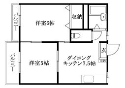 コスモクリアC 2DKの間取図画像