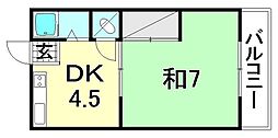 中川荘西棟 1DKの間取図画像