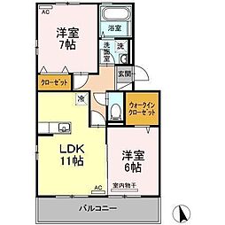 ルミエール朝生田 2LDKの間取図画像