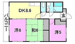 フォートレスハイツ白石 3DKの間取図画像