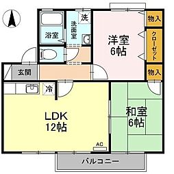 カーサフォンテーヌB 2LDKの間取図画像