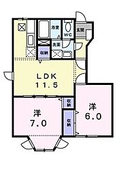 ラルジュ余戸A 2LDKの間取図画像