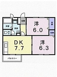 シャルマン牛渕A 2DKの間取図画像