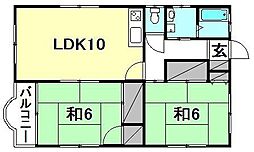 空港ハイツ 2LDKの間取図画像
