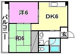 東一万ビル 2DKの間取図画像