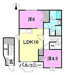 ピュアハイツ三町2C 2LDKの間取図画像