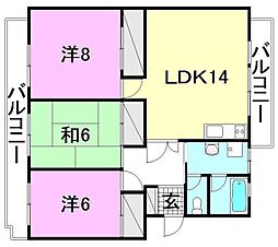 レジデンス持田B 3LDKの間取図画像