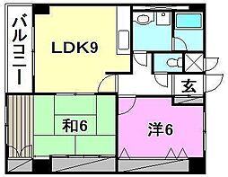 HAMADA BLD 9階2LDKの間取り