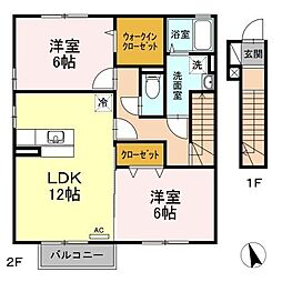 グランドソレーユ2　Ａ・Ｂ・Ｃ棟 2階2LDKの間取り