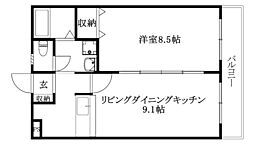 コリーヌ鷹子 102 号室 1階1LDKの間取り