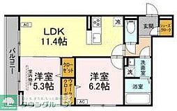 東急田園都市線 あざみ野駅 徒歩15分の賃貸アパート 2階2LDKの間取り