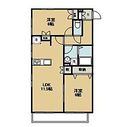 東急田園都市線 長津田駅 徒歩17分の賃貸アパート 1階2LDKの間取り