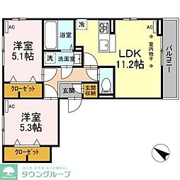Dスクエア金森東 3階2LDKの間取り