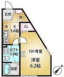 シュヴァルクラジュー横浜鴨居 1階1Kの間取り