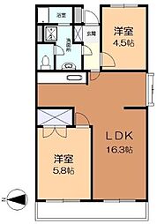 カーサーあざみ野 2LDKの間取図画像