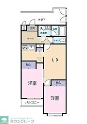 ヒロロイヤルハイツ長津田 2LDKの間取図画像