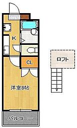 ヤング・グレイス若園 1Kの間取図画像
