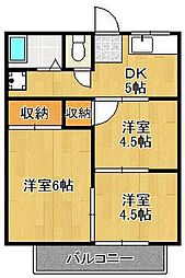 サンハイツ吉田A棟 3DKの間取図画像