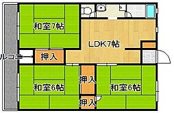 レガロ小倉南壱番館 3DKの間取図画像